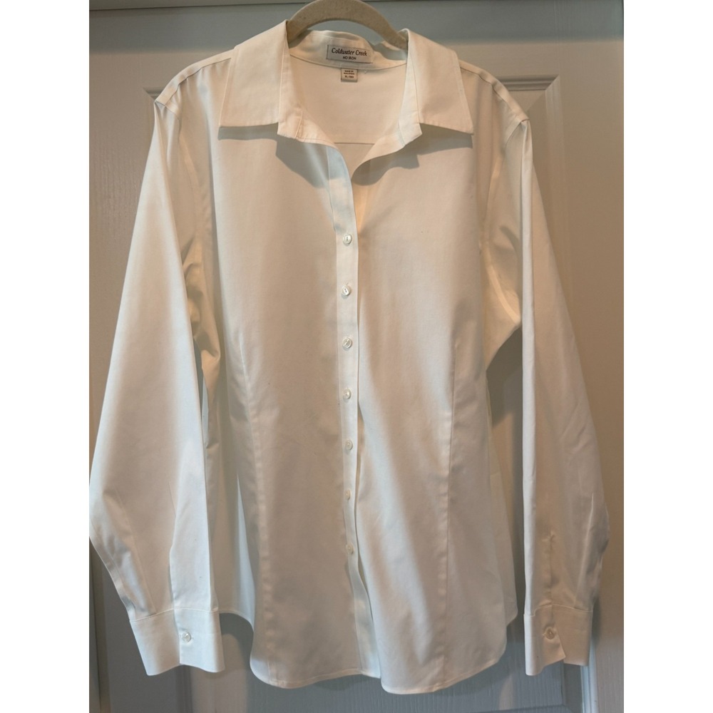 Coldwater Creek No Iron Button Up Shirt Size XL Cream Long Sleeve Career Classic